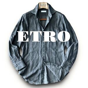 C16 美品 鮮やか！シャドーペイズリー 定価8万 Mぐらい 39『エトロ ETRO』イタリアンコットン 長袖 シャツ シックで鮮やか グレー ブラック