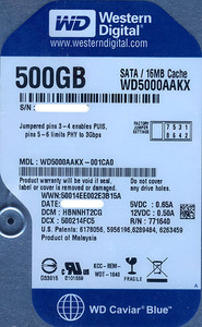 Western Digital製HDD WD5000AAKX 500GB SATA600 7200 [管理:20343785]