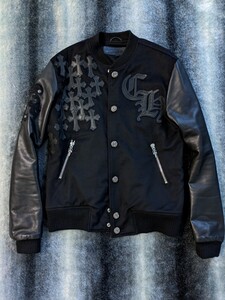 【名作!!】クロムハーツ　CHROME HEARTS レターマン　ジャケット　サイズS カシミヤ100%×　レザークロスパッチ