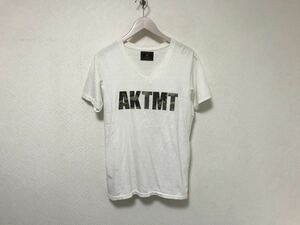 本物エイケイエムAKM×ティーエムティーTMTコットンロゴプリントVネック半袖TシャツメンズサーフアメカジミリタリーM白ホワイト日本製