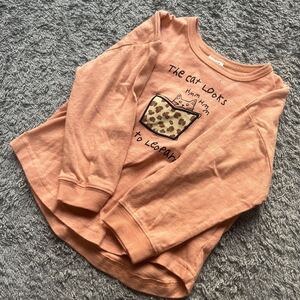 こども服♪BREEZE★レオパードブック猫ちゃん長袖Tシャツ薄オレンジ100★ゆうパケット配送可能★新品47