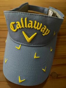  Callaway ゴルフサンバイザー 美品 キャロウェイ 刺繍 総柄 水色 サンバイザー ゴルフ GOLF ゴルフウェア 帽子