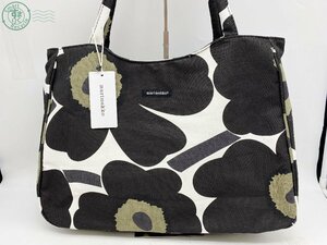 2406601536　□ marimekko マリメッコ トートバッグ エコバッグ ハンドバッグ 肩掛け 花柄 北欧 ブラック系 キャンバス 中古 レディース