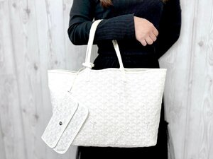 美品 GOYARD ゴヤール サンルイPM トートバッグ ショルダーバッグ バッグ ゴヤールディンキャンバス×レザー 白×グレー系 A4可 76745