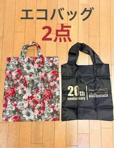 2点 【花柄レッド】＆【ブラック】 エコバッグ ナイロン コンパクト 買い物袋