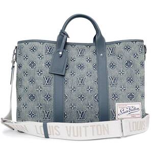 （新品・未使用品）ルイ ヴィトン LOUIS VUITTON ウィークエンド トート NM ハンドバッグ モノグラムウォッシュ デニム レザー 青 M22537