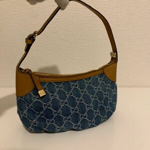 新品　未使用品　GUCCI グッチ　ハンドバッグ デニム　アクセサリーポーチ GG ネイビー紺　224093