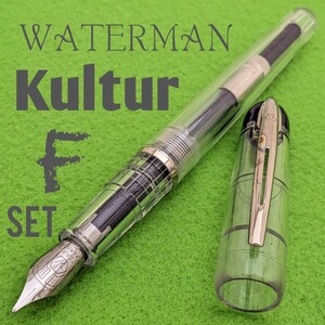 WATERMAN　ウォーターマン　万年筆　クルトゥール　クリア　F　/　細字　コンバーター　ボトルインク　付き　中古　3K1878