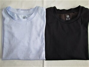 ★古着 2021年 UNIQLO ユニクロ KIDS ドライEXクルーネックT（半袖）140 2点 LIGHT GRAY BLACK 超速乾機能 抗菌防臭機能 キッズ 子供服★