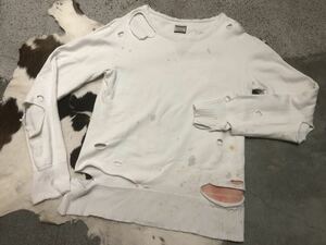 ANACHRONORM アナクロノーム Reading Damaged Crew Neck Sweatshirts クラッシュ ダメージ スウェットシャツ size 02