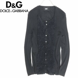 国内正規品◆D&G ドルチェ＆ガッバーナ シルク フリル ニット カーディガン 黒 ブラック 40