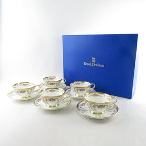 美品 ROYAL DOULTON ロイヤルドルトン CURNOCK カーノック ティーカップ＆ソーサー 5客 セット ゴールド 金彩 花柄 希少 レア SU5444X