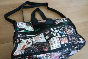 税不要特価 新品!LESPORTSAC レスポートサック 黒地 ナチュラル柄 鍵付き ３WAY ボストンバッグ♪