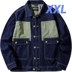 ♥大人気♥  2XL Gジャン デニム アウター 切り替えジャケット ブルゾン