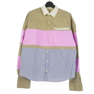 ディースクエアード DSQUARED2 24SS Camicia ibrida oversize ストライプ 切替シャツ 長袖 レギュラーカラー S マルチカラー