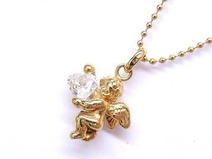 美品 スタージュエリー STAR JEWELRY ■ K18YG 天使 エンジェル ネックレス 5.6g イエローゴールド ジルコン □5D6DS