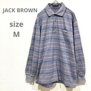 JACK BROWN　長袖シャツ　ポロシャツ　M　パープル　グレー　ピンク　ブルー　チェック柄　日本製　目立った汚れなし　メンズ