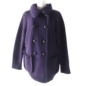 美品 BURBERRY LONDON バーバリーロンドン B2N28-643-36 カシミヤ混 ロゴプレート付き カーディガン パープル系 5 日本製 レディース