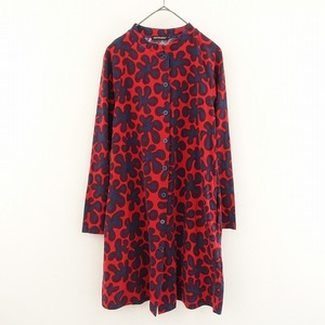 マリメッコ marimekko*コットンスタンドカラーカットソーワンピース*XS薄手ドレス総柄レッドブルーボルドー(27-2411-66)【60L42】