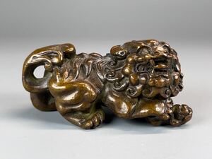 古美術 古銅 置物 厚重 獅子 狛犬 中国 文鎮 時代物 コレクション 茶道具