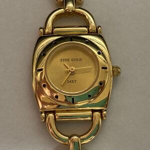 FINE GOLD 24KT Dial Watch クォーツ ゴールド文字盤 レディース 腕時計 