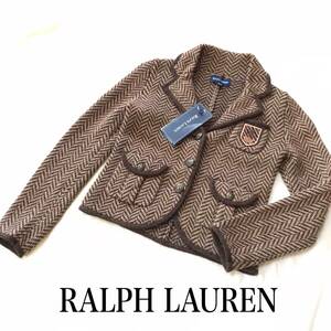 RALPH LAUREN ラルフローレン ヘリンボーン スカル ワッペン ウール ニット テーラード ジャケット キッズ 130 未使用 定価 35.700円