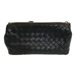 【中古品】BOTTEGA VENETA ボッテガヴェネタ ブラックレザー イントレチャート ポーチ 小物入れ レディース L72927RK