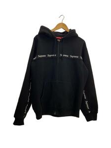 Supreme◆TEXT STRIPE ZIP UP HOODED SWEATSHIRT/L/コットン/ブラック/色あせ有