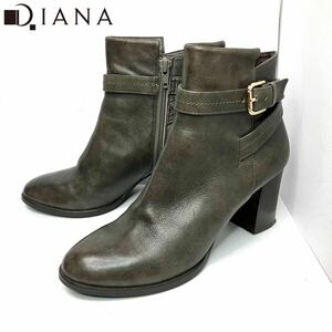 DIANA ダイアナ ショートブーツ レザー 本革 サイドジップ　ヒール　ストラップ　23.5㎝