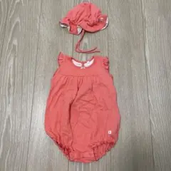 【GWセール】♡美品♡petit bateau ロンパース＆紐付き帽子セット