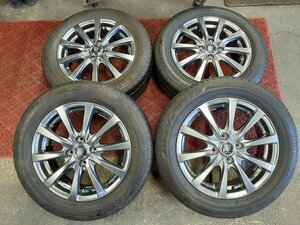 1円～★F6236■185/60R15 84H　4本　BRIDGESTONE Playz PX-C　MANARAY SPORT　送料無料 夏 ’18年 8分山 5.5J +50 4穴 PCD100 ハブ径67㎜