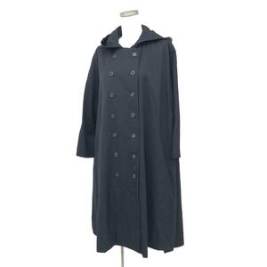 ◆IMPER MEABLE YOHJI YAMAMOTO ヨウジヤマモト フーデットロングコート 38◆ ネイビー ライトウール レディース 薄地 ダブル アウター