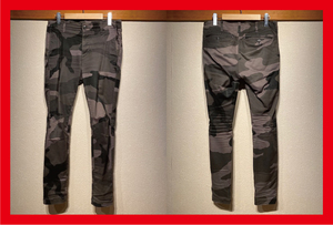 ♪送料無料★1piu1uguale3★パンツ★BIG CAMO STRETCH COTTON TAPERED SLACKS★Mono black camo★2014AW★MRP087★定価42,120円★黒★S♪