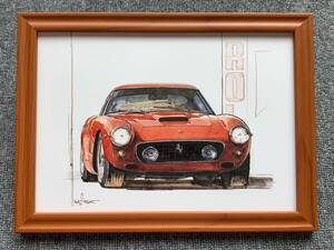 ■BOW。池田和弘『Ferrari 250GT SWB』B5サイズ 額入り 貴重イラスト 印刷物 ポスター風デザイン 額装品 アートフレーム 旧車