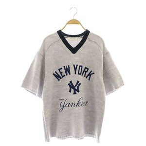 マウジー MOUSSY 24AW MLB KNIT Tシャツ ニット セーター 半袖 アップリケ ニューヨークヤンキース グレー /KO ■OS ■SH レディース