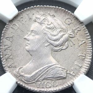 1703年　アン女王　VIGO　６ペンス　イギリス　銀貨　NGC AU58　英国　ヴィーゴ　シックスペンス　アンティーク コイン 