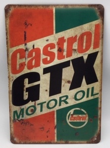 送料無料 カストロール　GTX 金属製 メタルサインプレート Castrol GTX　モーターオイル　エンジンオイル 看板 ブリキ ガレージ 店舗備品