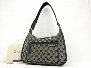 ◆美品◆GUCCI グッチ◆GGキャンバス カーフ レザー 本革◆ワン ショルダー バッグ◆ブラック ゴールド金具◆イタリア製◆肩掛け◆A5414