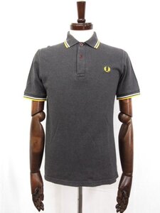 美品【FRED PERRY フレッドペリー】 刺繍入り コットン100% 鹿の子生地 半袖ポロシャツ (メンズ) size36 グレー系 英国製 □33MT5364□