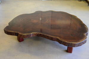 ブビンガ 無垢 一枚板 輪切り テーブル ローテーブル センターテーブル 座卓 重厚 157cm×138cm 高さ36.5cm 100kg以上あります
