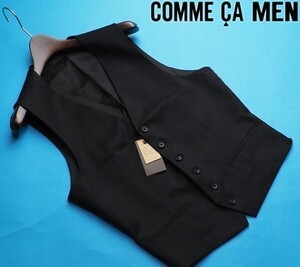 新品定価2.2万円 COMME CA MEN コムサメン『チェルッティ 伊製生地』撥水 ウールギャバジン ジレ/ベストSS黒(05) 01VN01