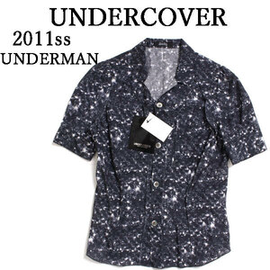 2011ss UNDERMAN期 新品 UNDERCOVER スパンコール 転写 パフスリーブ ブラウス 定価33,600円 ネイビー アンダーカバー 紺