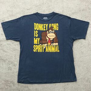 2XL SUPER MARIO スーパーマリオ DONKEY KONG ドンキーコング Tシャツ 大き目サイズ 濃藍 ゲームT 任天堂 NINTENDO