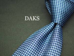 美品【DAKS ダックス】 C1005 ネイビー 水色 ITALY SILK ブランド ネクタイ 古着 良品