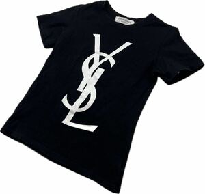 Yves Saint Laurent ☆ ビッグ ロゴ プリント 半袖 Tシャツ ストレッチ ブラック レディース S相当 モード 人気 イブ サンローラン■DA283
