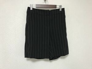 美品本物アルマーニコレッツィオーネARMANIストライプ柄レーヨンスラックスショートハーフパンツ黒レディース36ルーマニア製ビジネススーツ