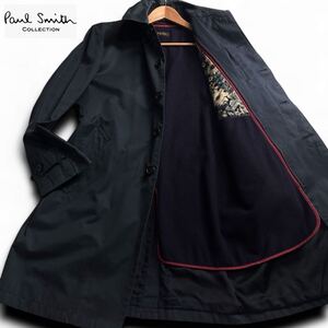 XLサイズ!! ●Paul Smith COLLECTION ポールスミスコレクション ●花柄ライナー ステンカラーコート ロング アウター ダークネイビー