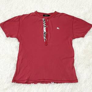 バーバリーブラックレーベル BURBERRY BLACK LABEL Tシャツ　半袖　ヘンリーネック　赤　レッド　　　ノバチェック　ホースロゴ　サイズ2 M