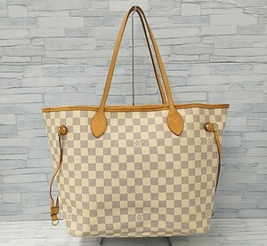 ルイヴィトン LOUIS VUITTON ダミエ アズール ネヴァーフルMM N41361 トートバッグ ハンド 大きめ ホワイト系 レディース 鑑定書付き