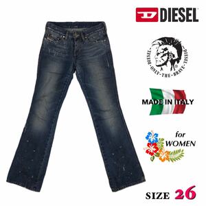 【DIESEL美品☆送料込み!!】ディーゼル WOMEN レディース RAME ダメージ加工 刺繍入りピスポケット 3色ステッチ デニムパンツ／SIZE:26-32L